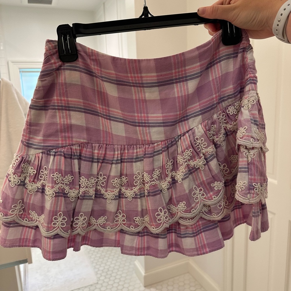 Love shack fancy purple plaid skirt
